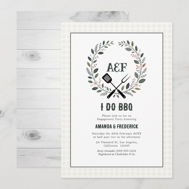 Invitation Fête de fiançailles Rustique Monogramme Je Fais un (Devant / Derrière)