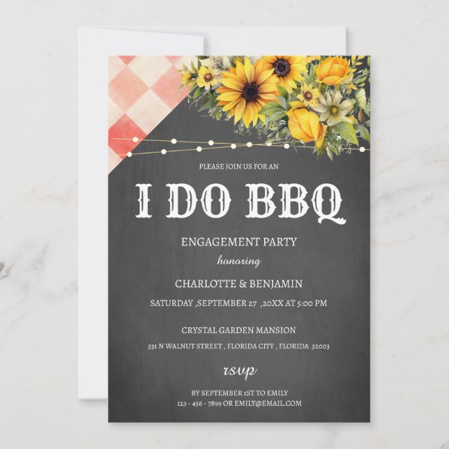 Invitation Fête de fiançailles Rustique Sunflower I Do BBQ  (Devant)