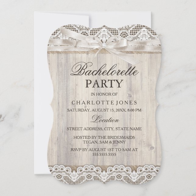Invitation Fête de Fiançailles Rustique Vintage Lace & Bois (Devant)