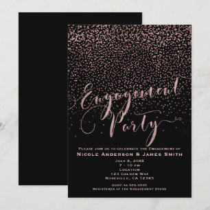 Invitation FÊTE DE FIANÇAILLES Shower Rose noire dorée Confet