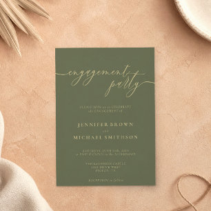 Invitation Fête de fiançailles Simple Or Vert Sauge