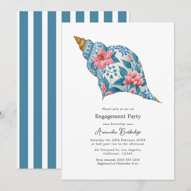 Invitation Fête de fiançailles sur la plage côtière aux motif (Devant / Derrière)