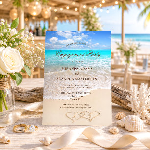 Invitation Fête de fiançailles sur la plage du cœur de sable 