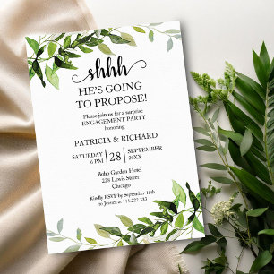 Invitation Fête de fiançailles surprise avec feuillage vert