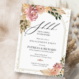 Invitation Fête de fiançailles surprise chic bohème florale