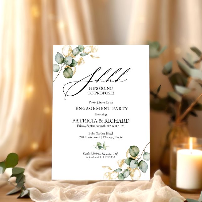 Invitation Fête de fiançailles surprise de verdure dorée (Créateur téléchargé)