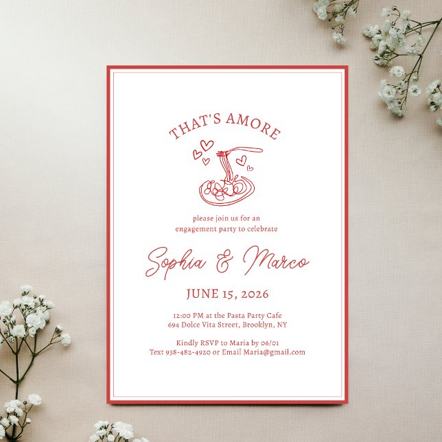 Invitation Fête de Fiançailles That's Amore Pâtes Italiennes  (Créateur téléchargé)