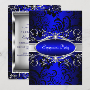 Invitation Fête de fiançailles tourbillon floral bleu argent
