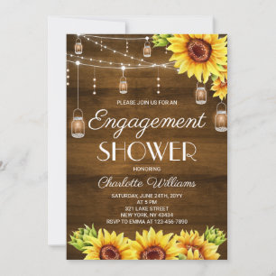 Invitation Fête de fiançailles tournesol en bois rustique