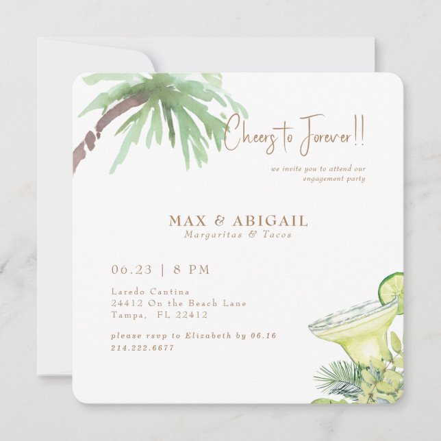 Invitation Fête de fiançailles Tropical Margaritas & Tacos (Devant)