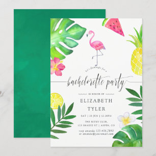 Invitation Fête de Fiançailles Tropicale Exotique Flamant Ros