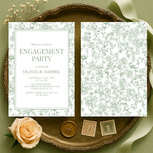 Invitation Fête de Fiançailles Vert Sauge Floral Français Vin
