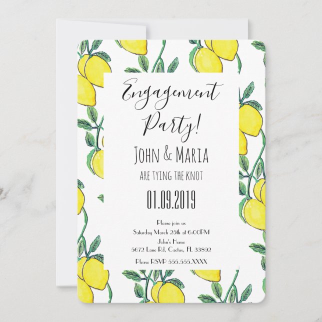 Invitation Fête de fiançailles Verte Citron Aquarelle   (Devant)