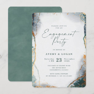 Invitation Fête de fiançailles verte et or eucalyptus abstrai