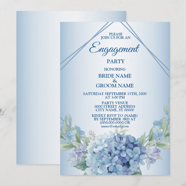 Invitation Fête de Fiançailles Vintage Florale Bleue Herbeuse (Devant / Derrière)