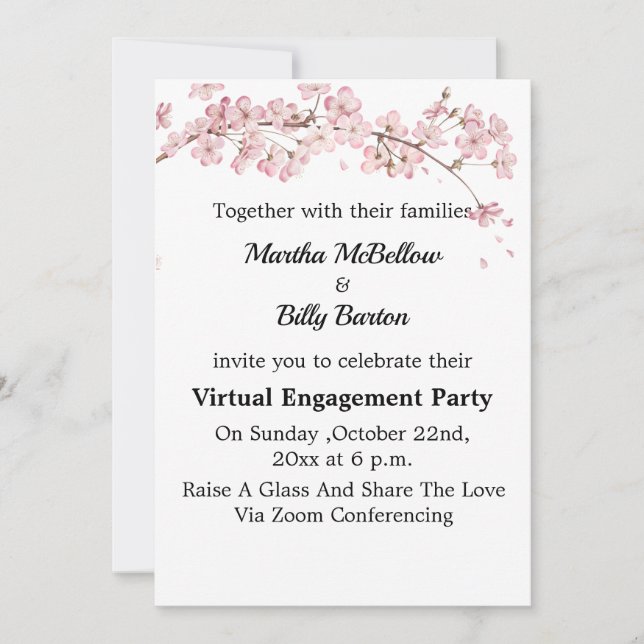 Invitation Fête de Fiançailles Virtuelle Elegant Cerisier en  (Devant)
