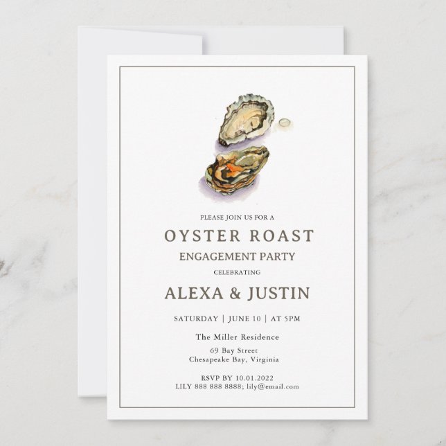 Invitation Fête de fiançailles Watercolor Oyster Roast (Devant)