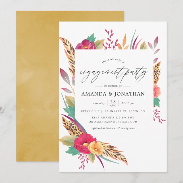 Invitation Fête de fiançailles Watercolor Safari (Devant / Derrière)