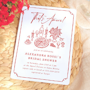 Invitation Fête de Fiançailles Whimsical Pizza & Vin Dessinés