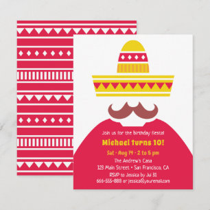 Invitation Fête de fiesta chapeau mexicain moustachu branché