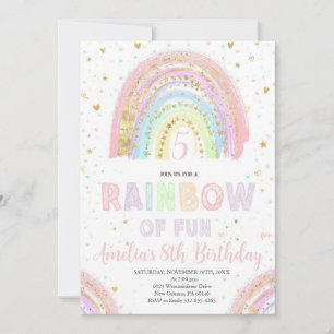 Invitation Fête de Fille Arc-en-Ciel Colorée, Arc-en-Ciel de 