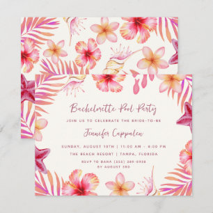 Invitation Fête de Fille au Bord de la Piscine Tropicale
