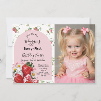 Invitation Fête de fille aux fraises pour le 1er anniversaire