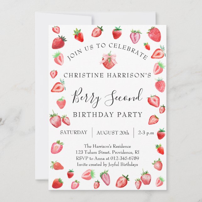 Invitation Fête de fille aux fruits deuxième anniversaire (Devant)