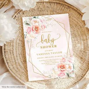 Invitation Fête de fille baby shower de fille rose pâle