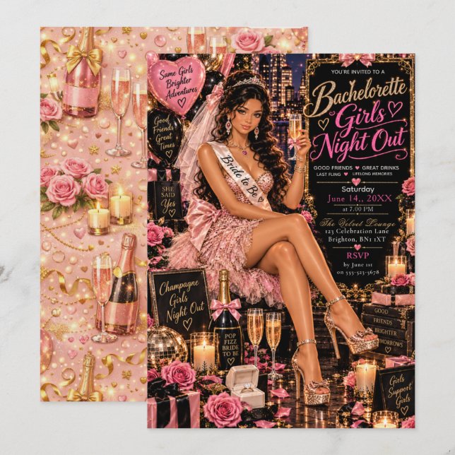 Invitation Fête de Filles de Mariée Soirée (Devant / Derrière)