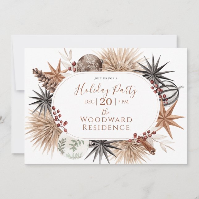 Invitation Fête de fin d'année aux botaniques séchées Boho (Devant)