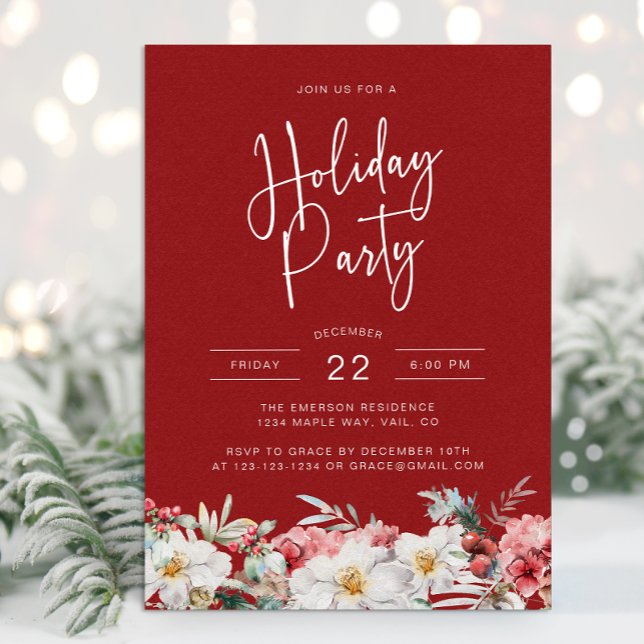 Invitation Fête de fin d'année botanique de Noël (Elegant Watercolor Botanical Floral Christmas Holiday Party Invitation by Painted Paperie)