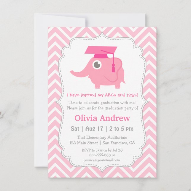 Invitation Fête de fin d'année de la maternelle Pink Elephant (Devant)