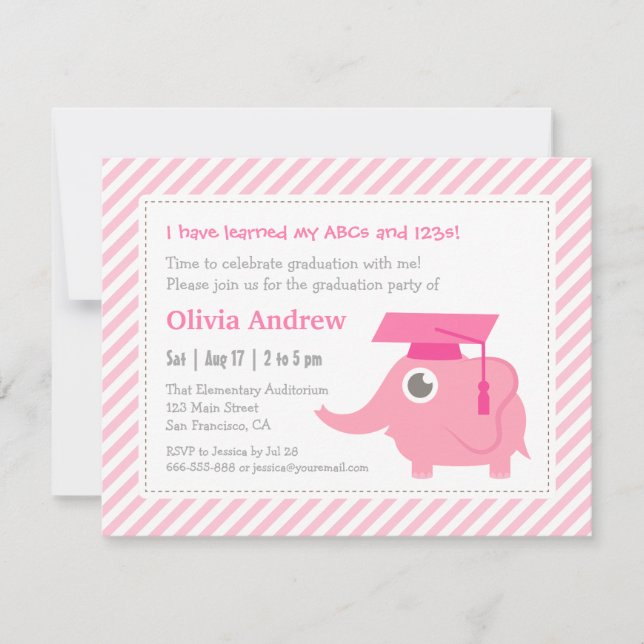 Invitation Fête de fin d'année de la maternelle Pink Elephant (Devant)