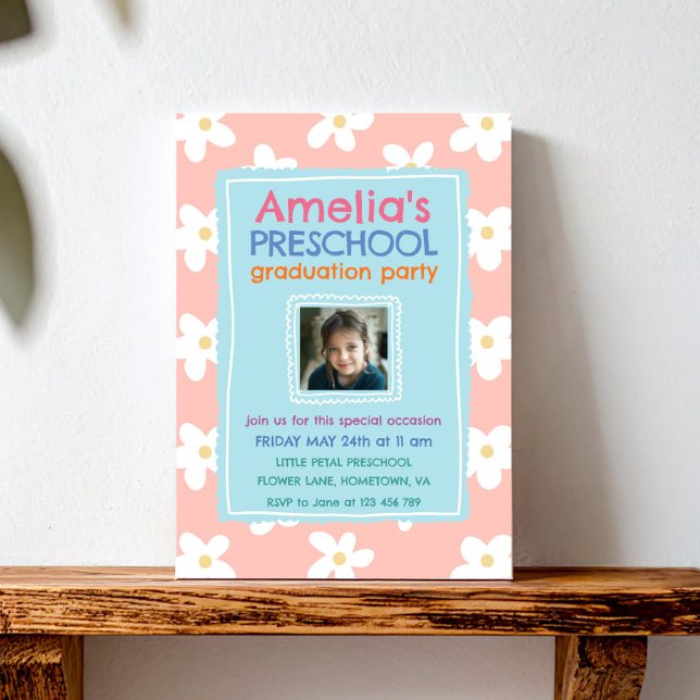 Invitation Fête de fin d'année de maternelle avec photo de fl (Créateur téléchargé)
