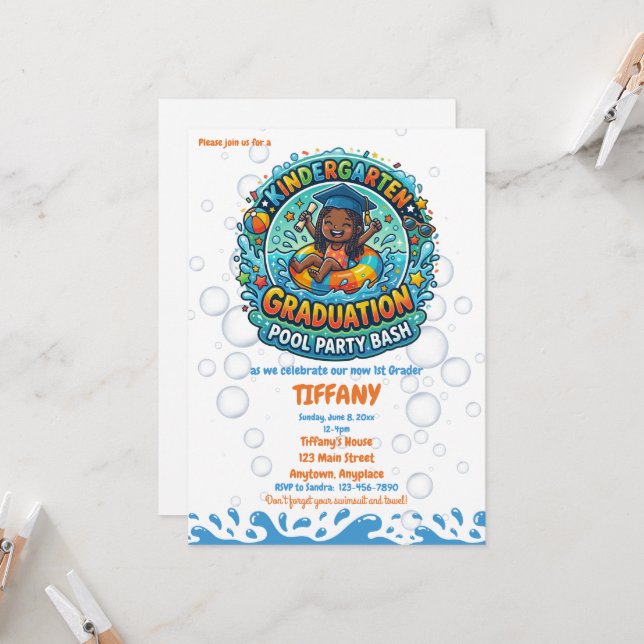 Invitation Fête de fin d'année de maternelle pour filles au b (Devant/Arrière en situation)