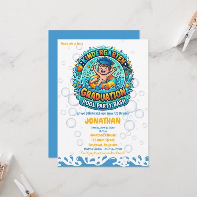 Invitation Fête de fin d'année de maternelle pour garçons au  (Devant/Arrière en situation)