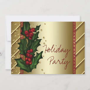 Invitation Fête de fin d'année d'entreprise Red Gold Holly