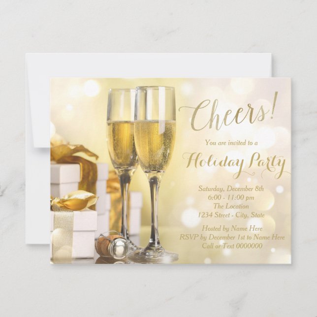Invitation Fête de fin d'année élégante au Champagne doré (Devant)