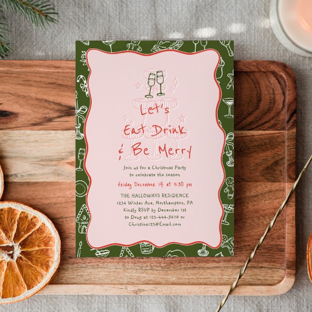 Invitation Fête de fin d'année Manger Boire & Se Réjouir Dess (Créateur téléchargé)