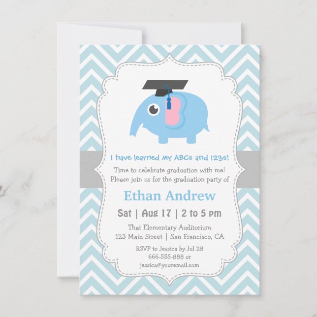 Invitation Fête de fin d'année maternelle Éléphants Mignons E (Devant)