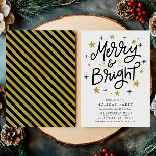 Invitation Fête de fin d'année noire et dorée Merry & Bright