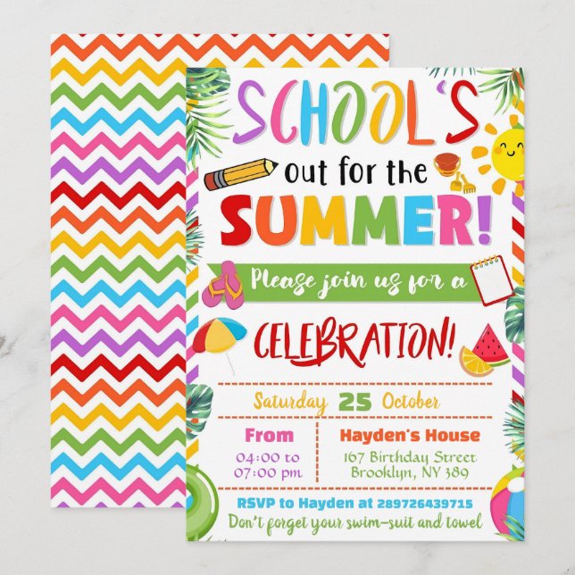 Invitation Fête de fin d'année scolaire modifiable Fête de dé (Devant / Derrière)