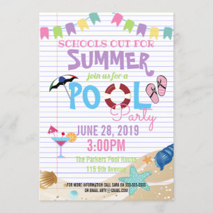 Invitation fête de fin d'année scolaire piscine classe été co