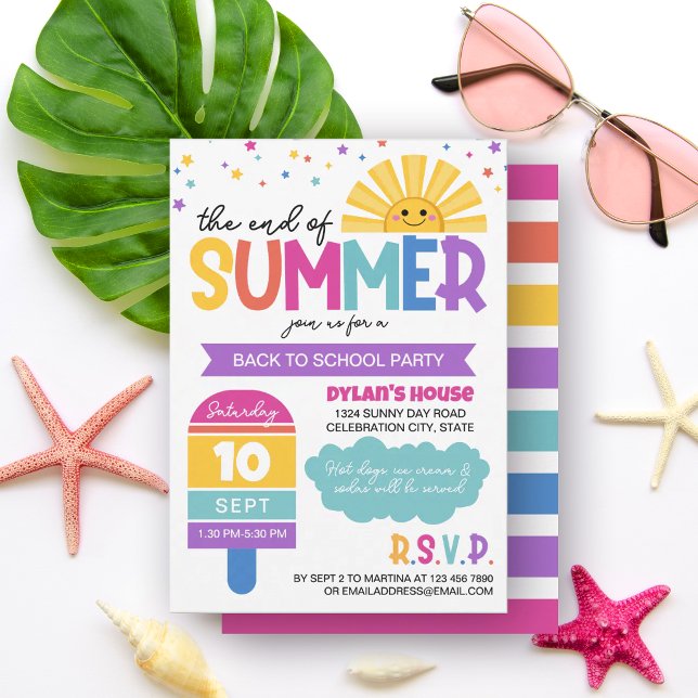 Invitation Fête de fin d'été de rentrée des classes pour fill (Créateur téléchargé)