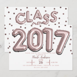 Invitation FÊTE DE FIN D'ÉTUDES 2017 Ballons Confettis Rose G