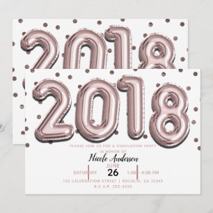Invitation FÊTE DE FIN D'ÉTUDES 2018 Ballons Confettis Rose G