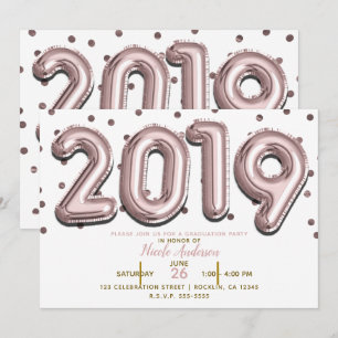 Invitation FÊTE DE FIN D'ÉTUDES 2019 Ballons Confettis Rose G