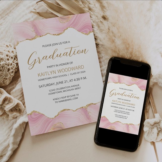 Invitation Fête de fin d'études 2026 Agate Or Rose (Créateur téléchargé)