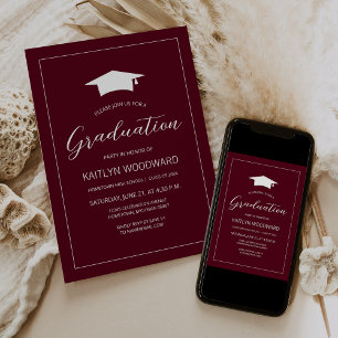 Invitation Fête de fin d'études 2026 Bourgogne Blanc Moderne